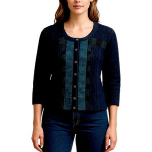Free People Navy Angora Blend Croppe Cardigan Sequin Stud Buttons Size M